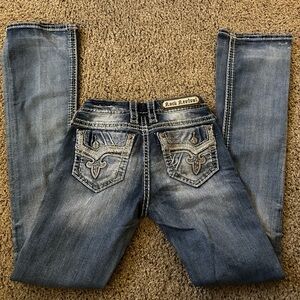 Rock Revival Faded Blue Jeans with Embroidered Pockets